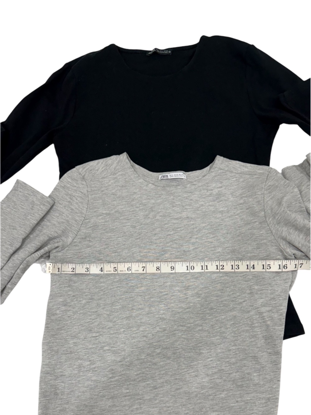 Zara bundle of 2 Long-Sleeve Crew Neck Tops - Black & Heather Gray size M - Picture 3 of 6